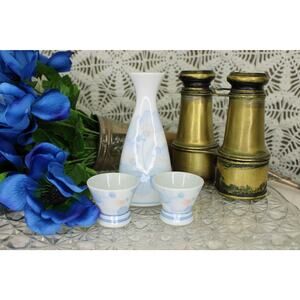 Japanese Blue Floral Tokkuri and Sake Cup Set